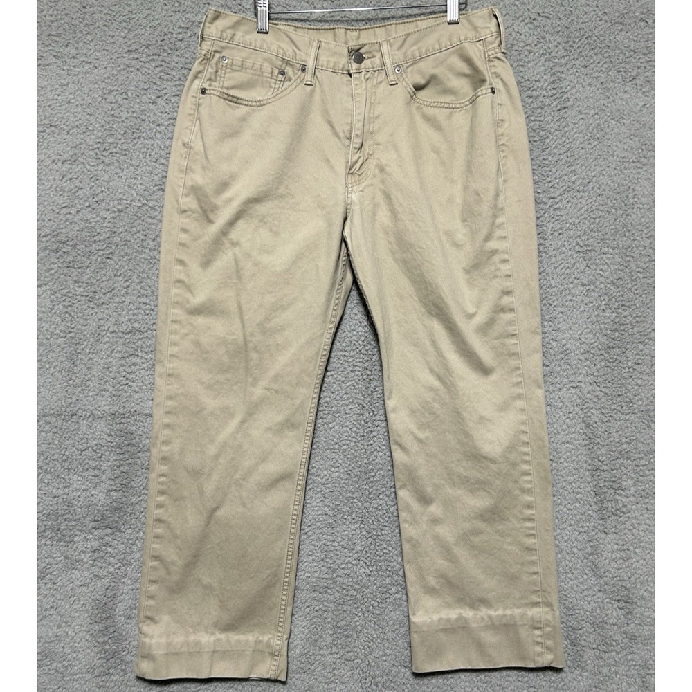 Levi's 514 Jeans Mens 34X30 Actual 35X27 Tan‎ Straight Fit Khaki Black Patch